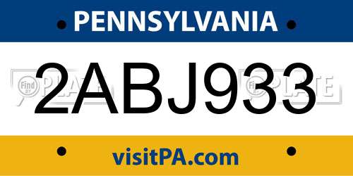 2ABJ933 Pennsylvania License Plate
