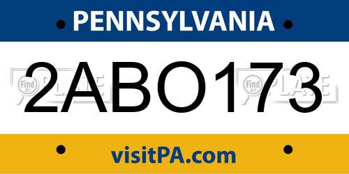 2ABO173 Pennsylvania License Plate