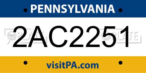 2AC2251 Pennsylvania License Plate