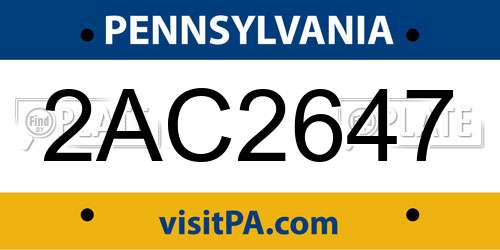 2AC2647 Pennsylvania License Plate