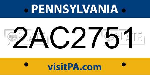 2AC2751 Pennsylvania License Plate