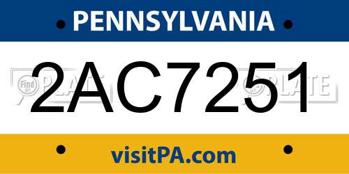 2AC7251 Pennsylvania License Plate