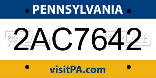2AC7642 Pennsylvania License Plate