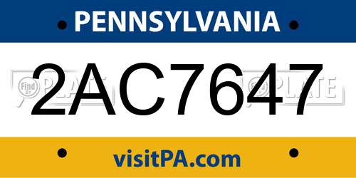 2AC7647 Pennsylvania License Plate