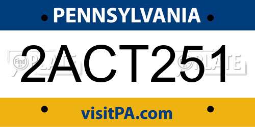 2ACT251 Pennsylvania License Plate