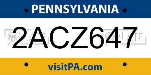 2ACZ647 Pennsylvania License Plate