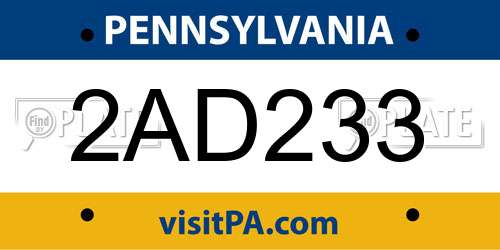 2AD233 Pennsylvania License Plate