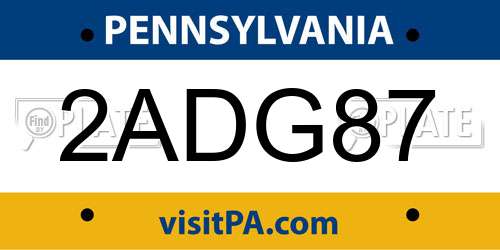 2ADG87 Pennsylvania License Plate