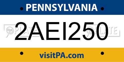 2AEI250 Pennsylvania License Plate