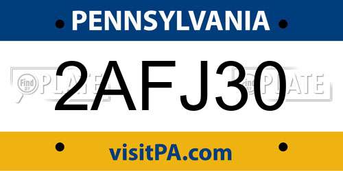 2AFJ30 Pennsylvania License Plate