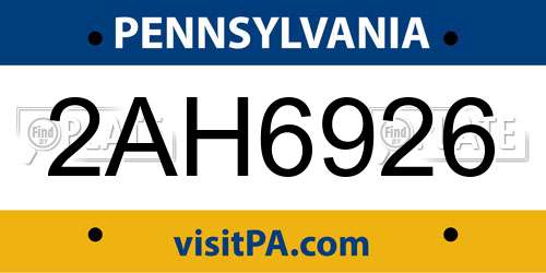 2AH6926 Pennsylvania License Plate