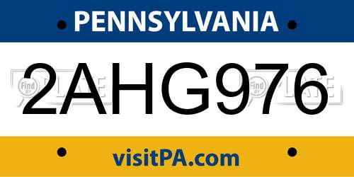 2AHG976 Pennsylvania License Plate