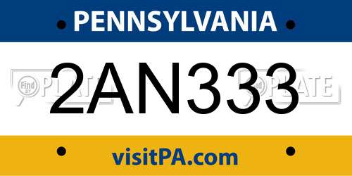 2AN333 Pennsylvania License Plate