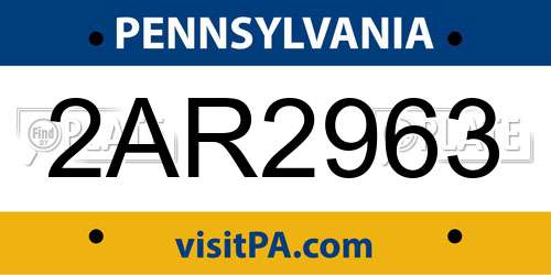 2AR2963 Pennsylvania License Plate