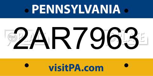 2AR7963 Pennsylvania License Plate