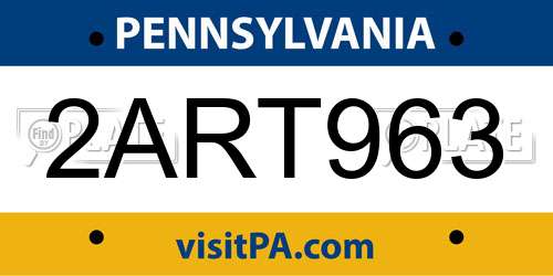 2ART963 Pennsylvania License Plate
