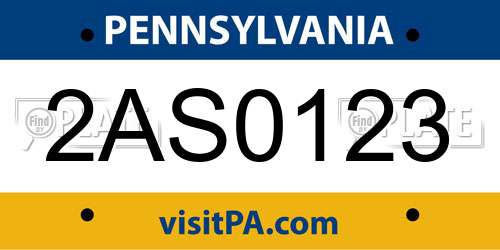 2AS0123 Pennsylvania License Plate