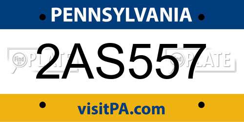 2AS557 Pennsylvania License Plate