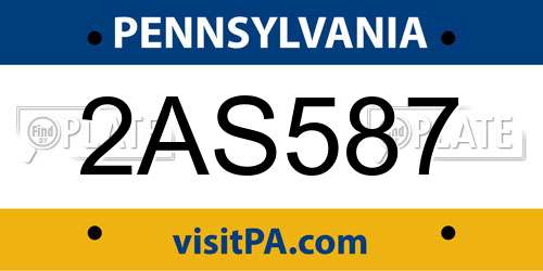 2AS587 Pennsylvania License Plate