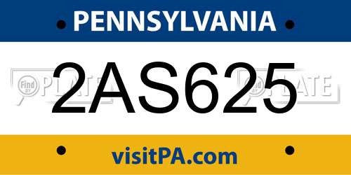 2AS625 Pennsylvania License Plate