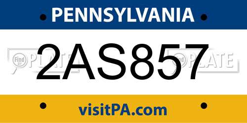 2AS857 Pennsylvania License Plate
