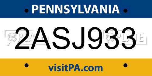 2ASJ933 Pennsylvania License Plate