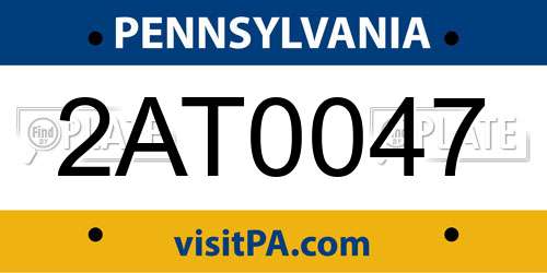 2AT0047 Pennsylvania License Plate