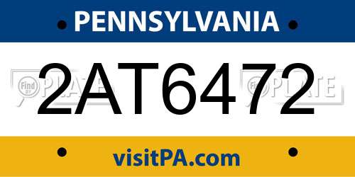 2AT6472 Pennsylvania License Plate