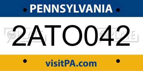 2ATO042 Pennsylvania License Plate