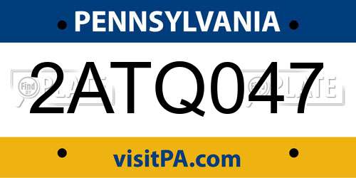 2ATQ047 Pennsylvania License Plate