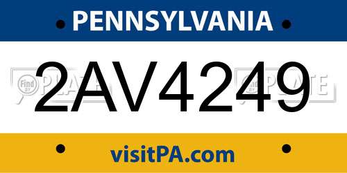 2AV4249 Pennsylvania License Plate