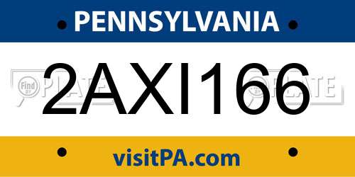 2AXI166 Pennsylvania License Plate