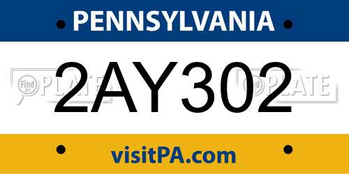 2AY302 Pennsylvania License Plate