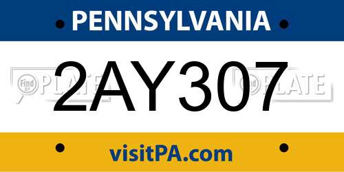 2AY307 Pennsylvania License Plate