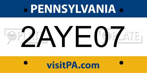 2AYE07 Pennsylvania License Plate