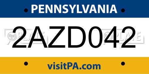 2AZD042 Pennsylvania License Plate