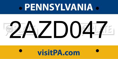 2AZD047 Pennsylvania License Plate
