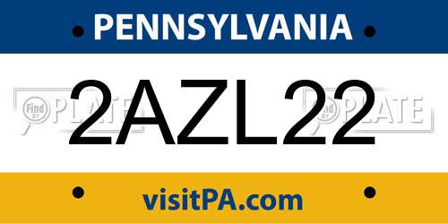 2AZL22 Pennsylvania License Plate
