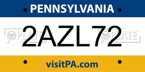 2AZL72 Pennsylvania License Plate