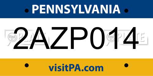 2AZP014 Pennsylvania License Plate