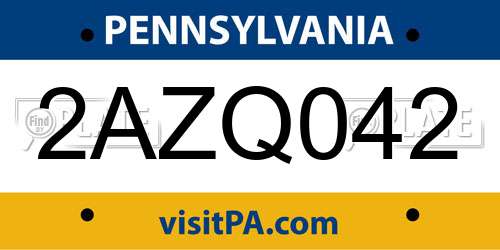 2AZQ042 Pennsylvania License Plate
