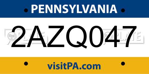 2AZQ047 Pennsylvania License Plate