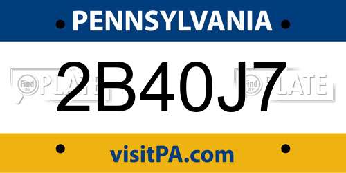 2B40J7 Pennsylvania License Plate