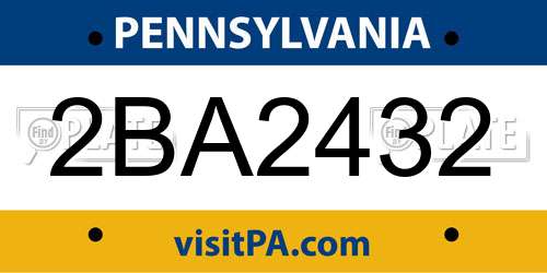 2BA2432 Pennsylvania License Plate