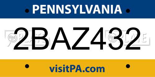 2BAZ432 Pennsylvania License Plate