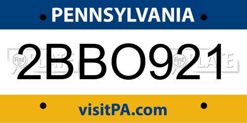 2BBO921 Pennsylvania License Plate