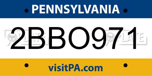 2BBO971 Pennsylvania License Plate