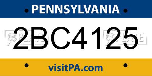 2BC4125 Pennsylvania License Plate
