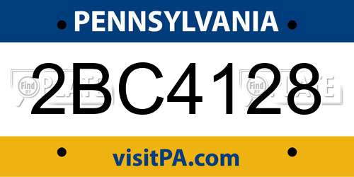 2BC4128 Pennsylvania License Plate