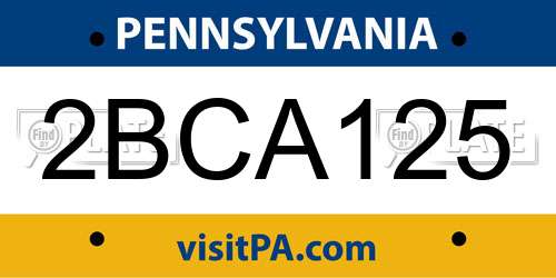 2BCA125 Pennsylvania License Plate